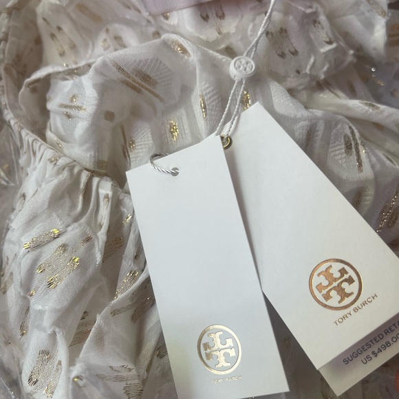 Tory Burch Jasmine Ivory Metallic Tie Waist
Long Sleeve Midi Dress New with tags - Picture 6 of 8